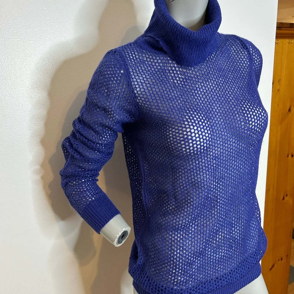 Beautiful Smart Set cobalt Blue Mesh Turtleneck ❤️S - Picture 4 of 9